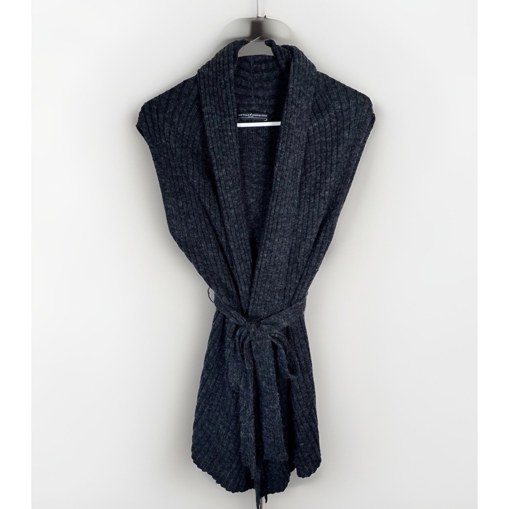 Peruvian Connection Sweater Vest Womens Sz M Baby Alpaca Blend Gray Belted Long